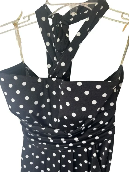 JFW Polka Dot Strapless Halter Maxi Dress Black w/ White Polka Dots Pockets W L - Picture 4 of 9